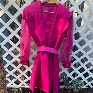 Fuchsia Sheer-Sleeve Wrap Dress
